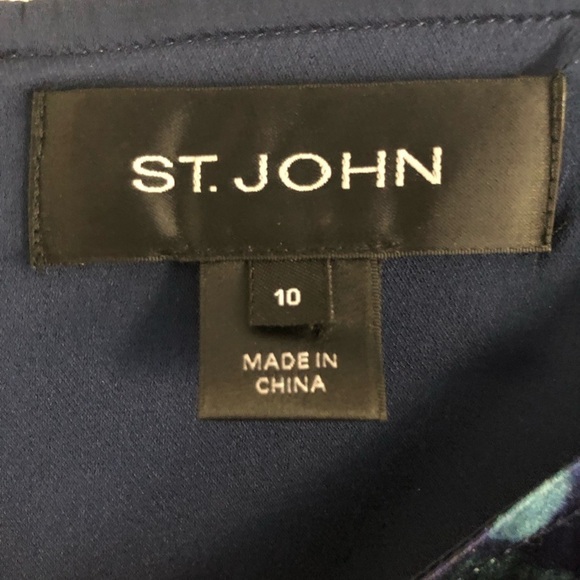 St. John Silk Shift Dress Floral Abstract Color-block Short Sleeve Size 10 - Picture 7 of 13